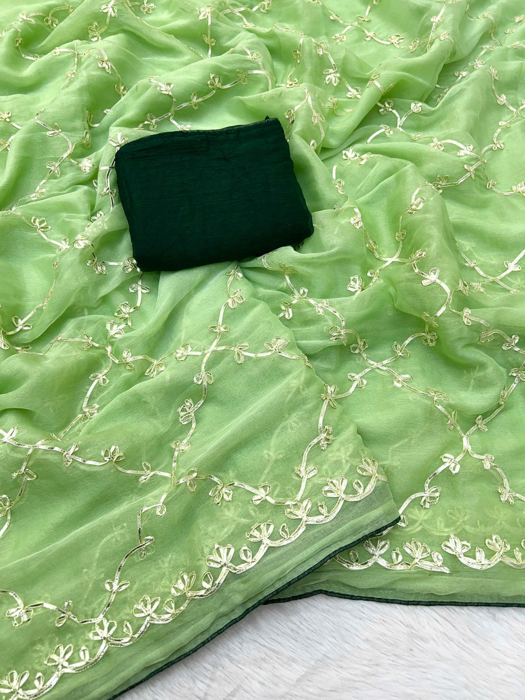 Pista Green Hand Work Viscose Silk Saree