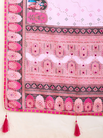 Baby Pink Fancy Muslin Cotton Saree With Digital Printed Work