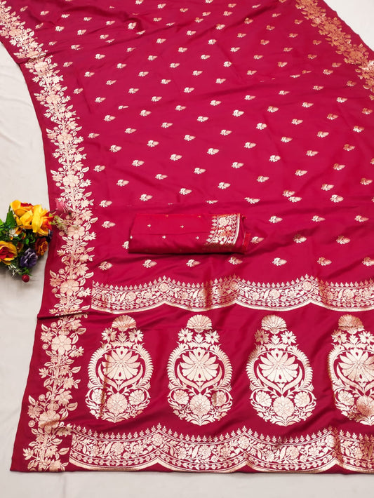 Pink Soft Banarasi Silk Saree With Zari Weaving Work