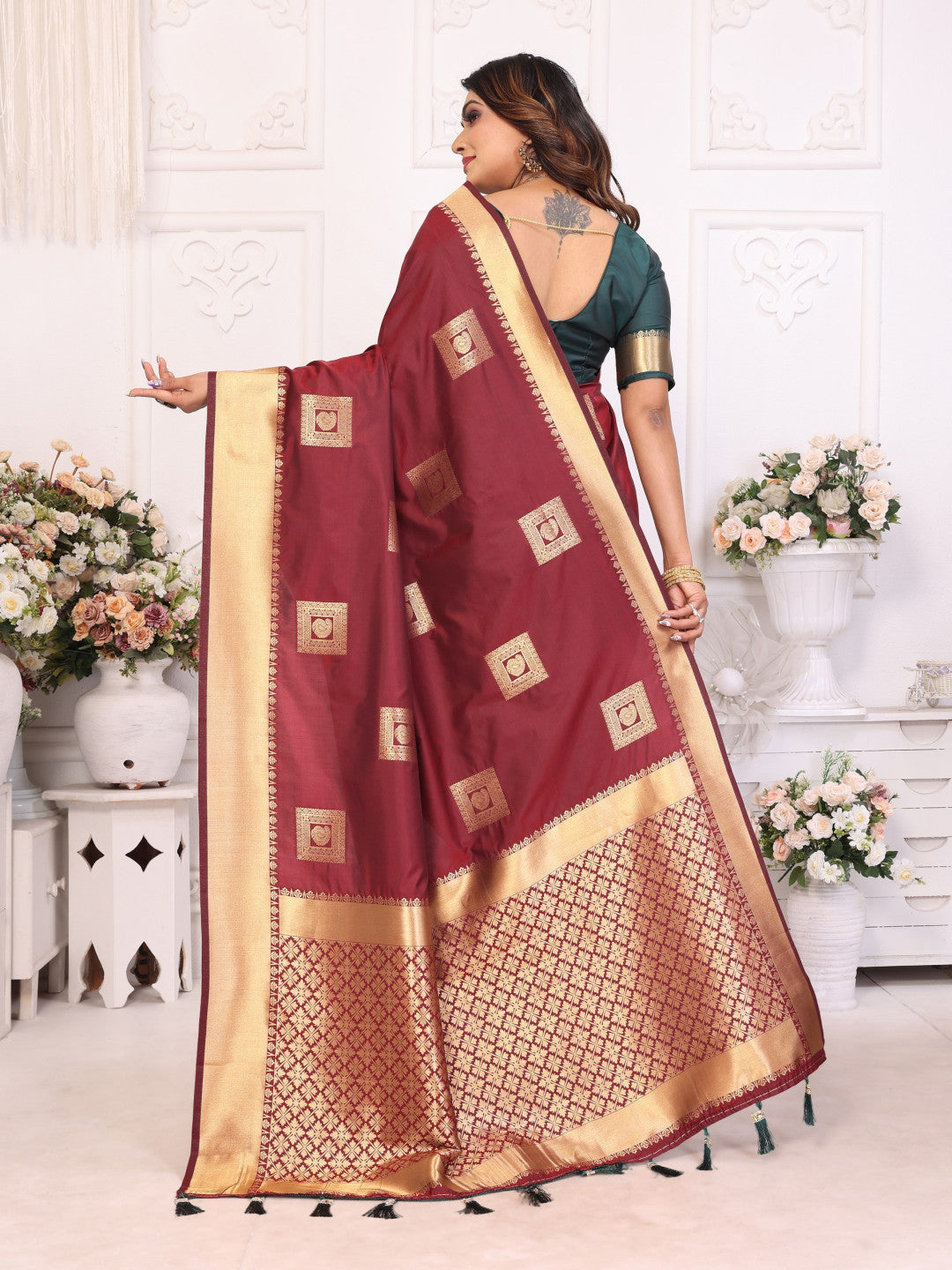 Maroon Premium Soft Silk Saree With Zari Weaving Work