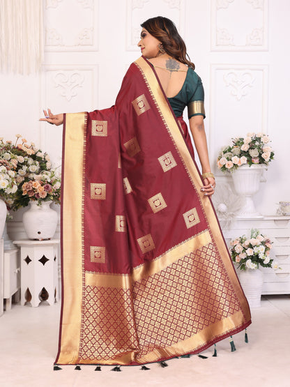 Maroon Premium Soft Silk Saree With Zari Weaving Work