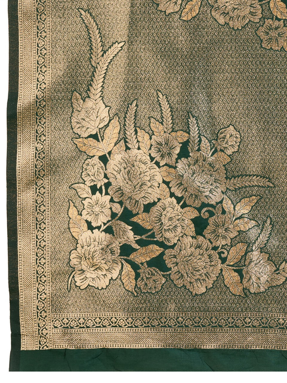 Dark Green Kanjivaram Silk Saree With Zari Weaving Border & Designer Rich Pallu