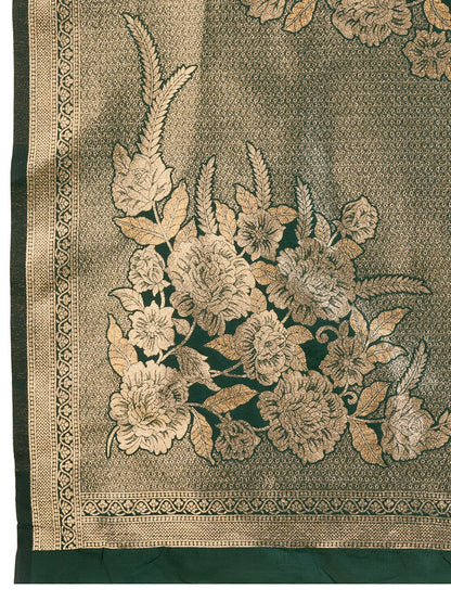 Dark Green Kanjivaram Silk Saree With Zari Weaving Border & Designer Rich Pallu