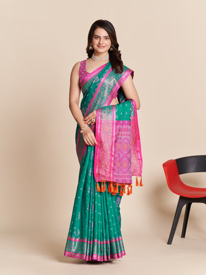 Firoji Color Patola Silk Saree With Weaving Work