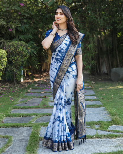 Navy Blue Color Dola Silk Saree With Shibori Printed Work