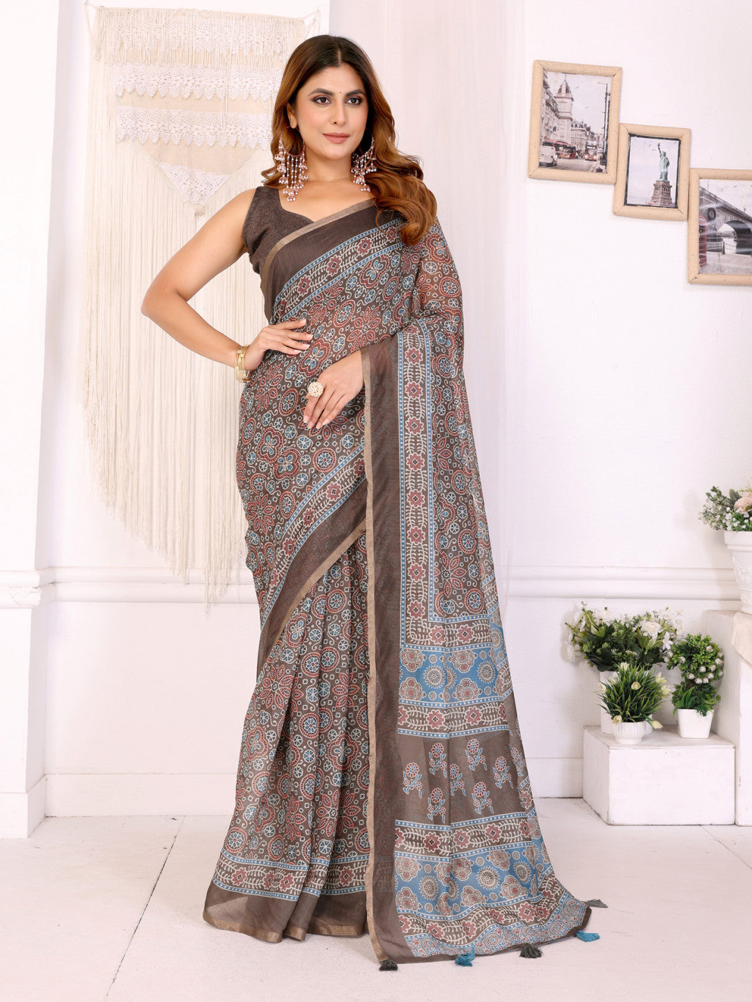 Multi Colour Chanderi Cotton Saree With Digital Printed Work