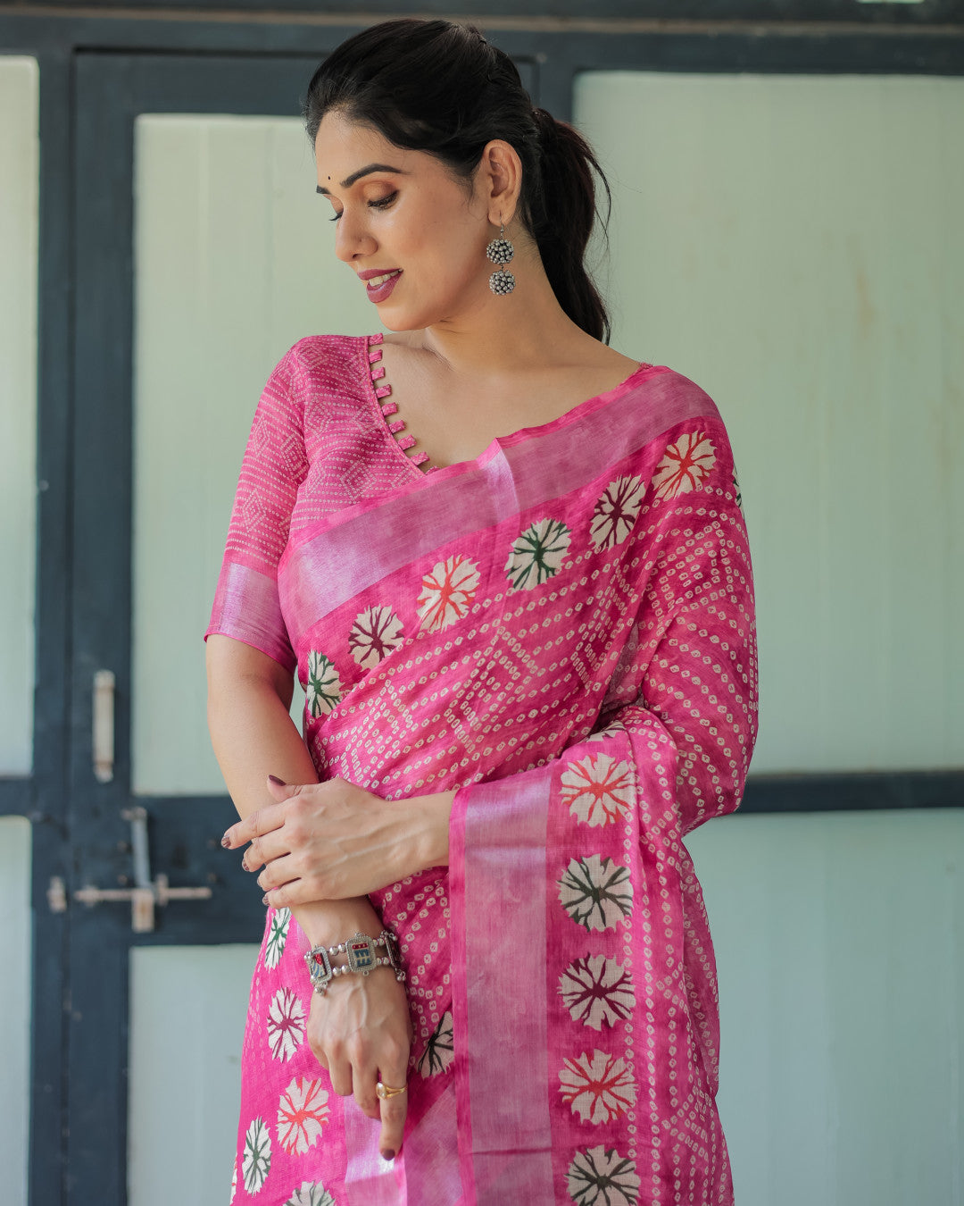 Babypink Soft Linen Cotton Saree With Digital Printed Work