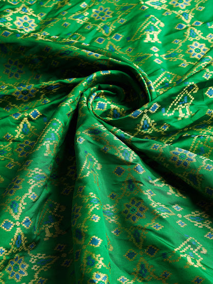 Green Color Patola Silk Saree With Zari Weaving Work