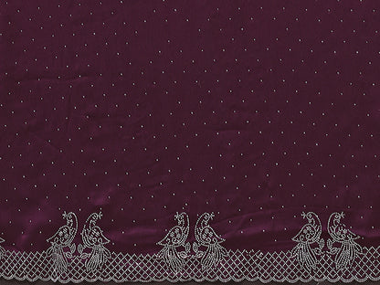 Fancy Wine Rangoli Silk Saree With Diamond Work