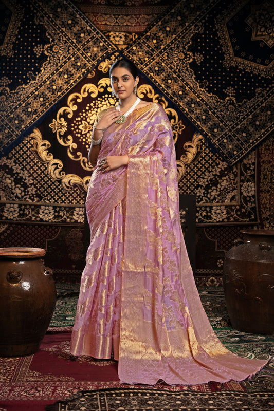 Pink Jimmy Choo Saree With Weaving Work