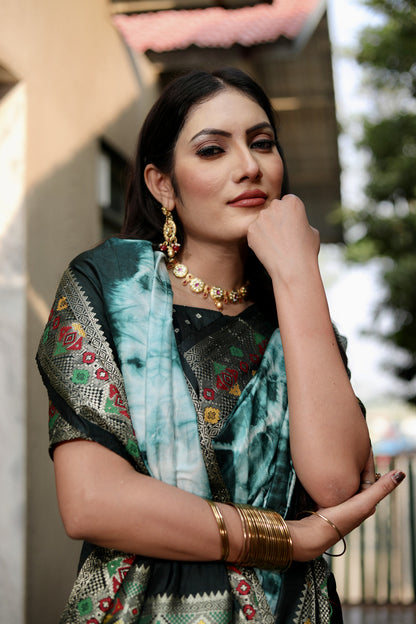 Green Color Dola Silk Saree With Shibori Printed Work