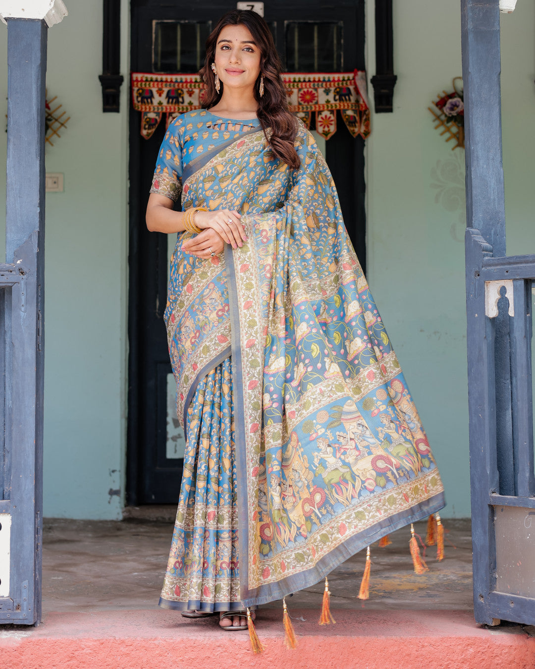 Kalamkari Digital Printed Linen Cotton Saree