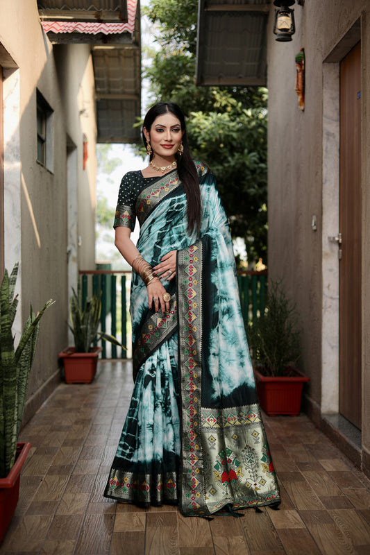 Green Color Dola Silk Saree With Shibori Printed Work
