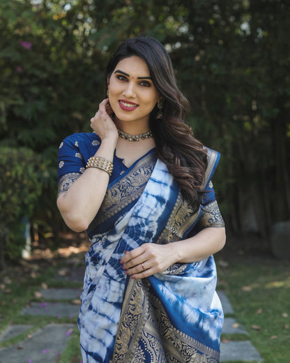 Navy Blue Color Dola Silk Saree With Shibori Printed Work