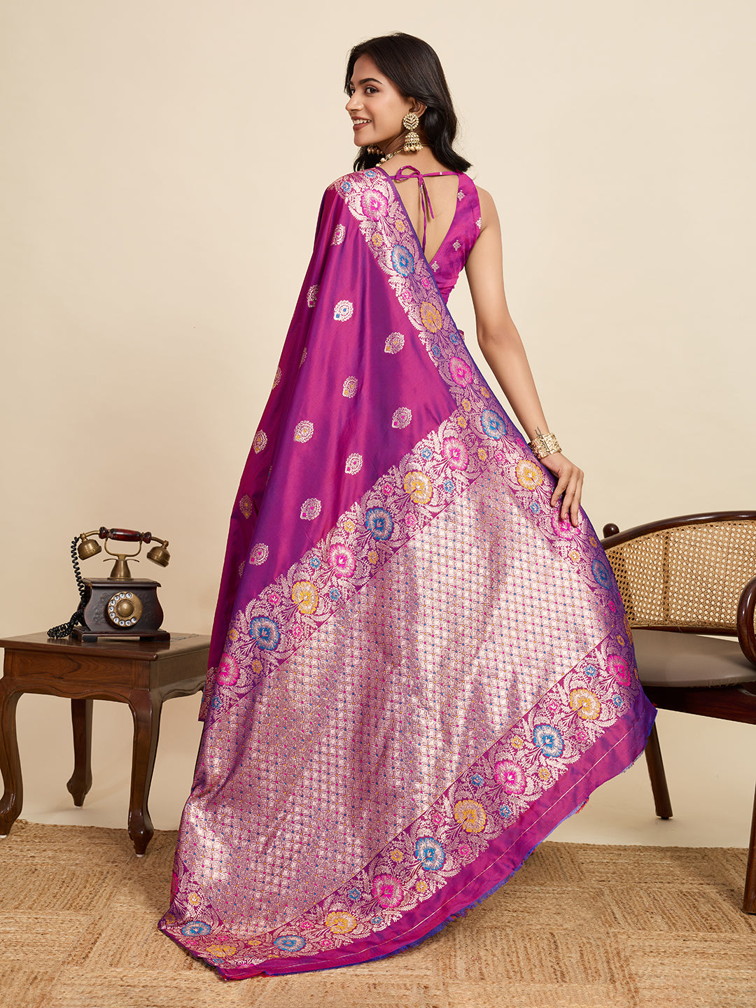 Traditional Magenta Color Jacquard Silk Saree With Zari Work