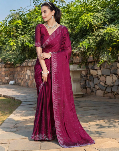 Fancy Magenta Rangoli Silk Saree With Diamond Work
