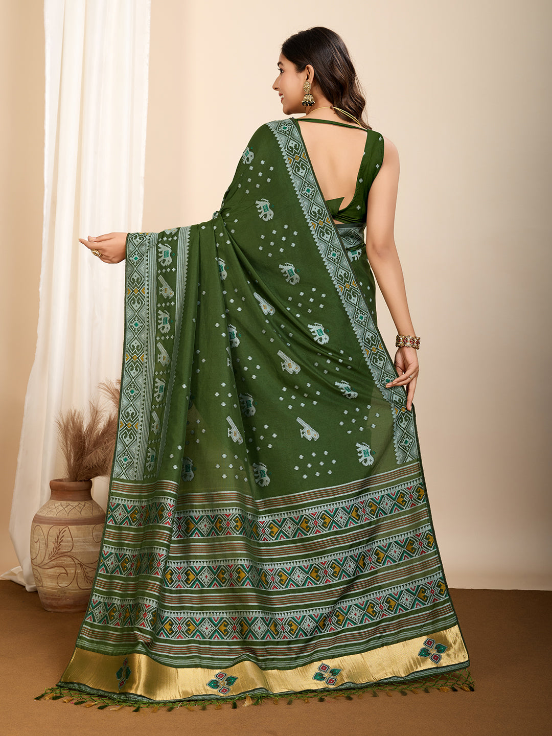 Traditional Muslin Dola Silk Saree With Meenakari Zari Weaving Work