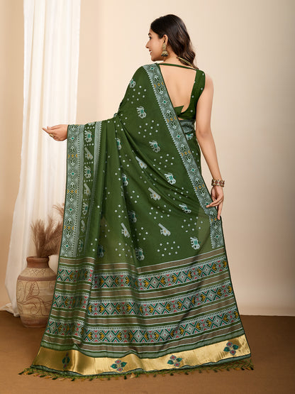 Traditional Muslin Dola Silk Saree With Meenakari Zari Weaving Work