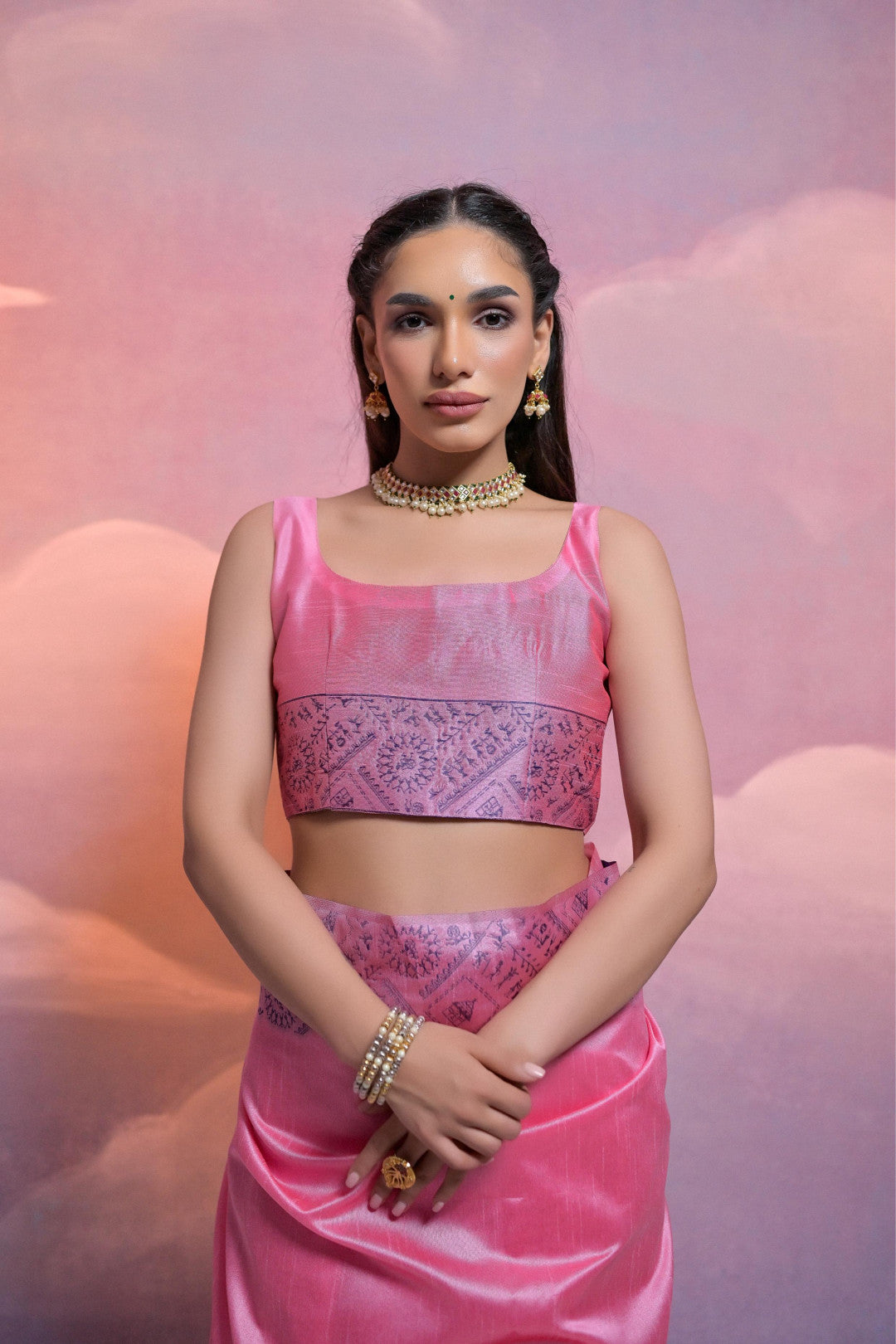 Baby Pink Color Handloom Raw Silk Saree With Contrast Weaving Work