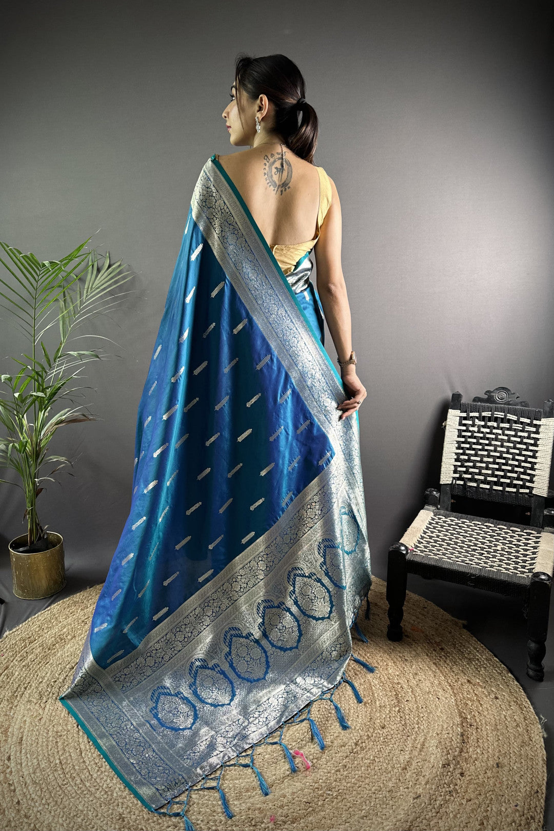 Firoji Soft Banarasi Silk Saree With Zari Weaving Work