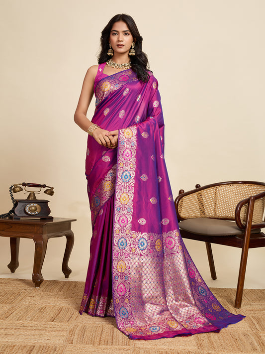 Traditional Magenta Color Jacquard Silk Saree With Zari Work