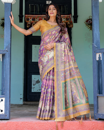 Kalamkari Digital Printed Linen Cotton Saree