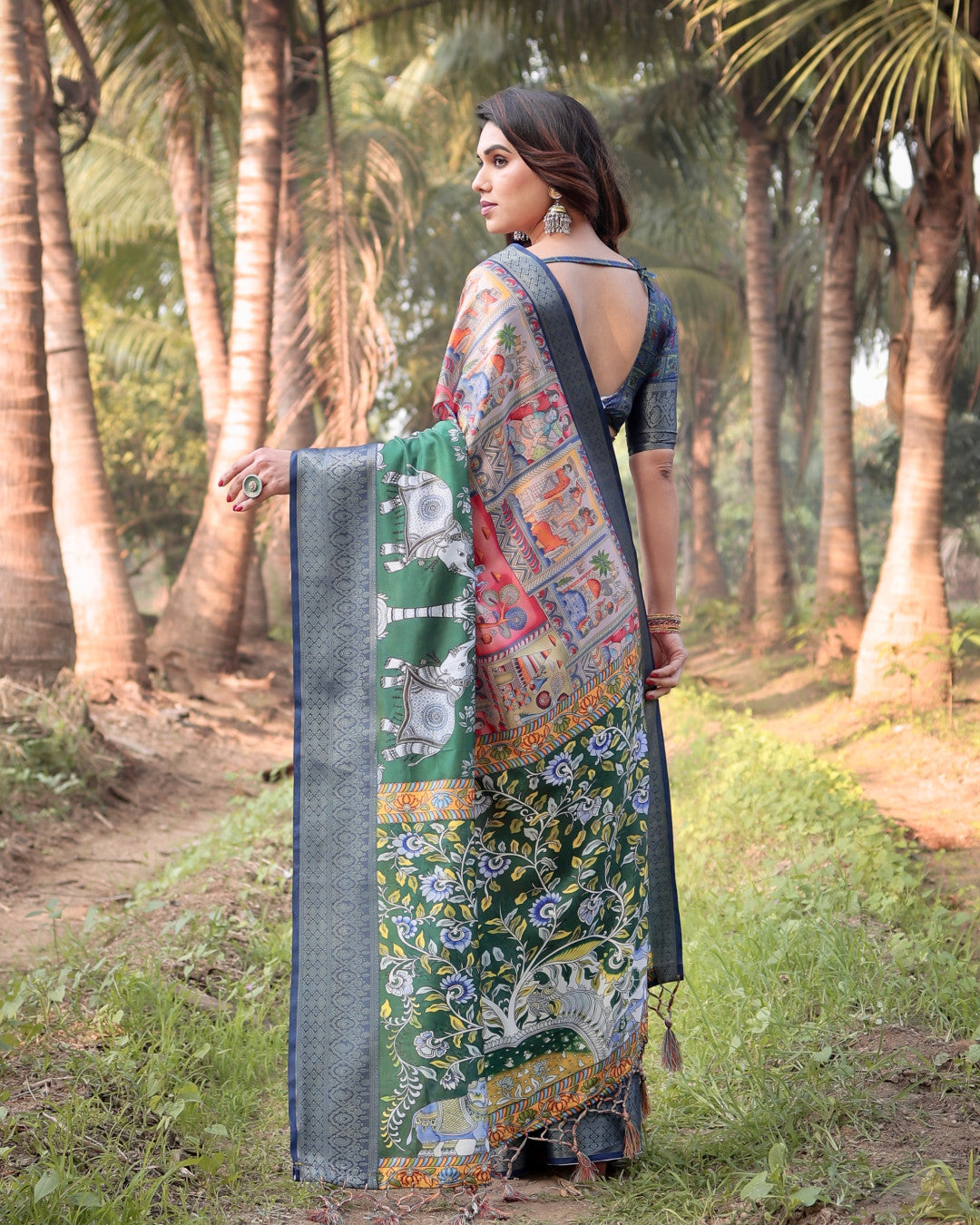 Multi Fancy Kalamkari Digital Printed Tussar Silk Saree