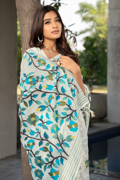 White Color Soft Jamdani Cotton Saree With Woven Design