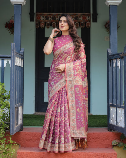 Kalamkari Digital Printed Linen Cotton Saree
