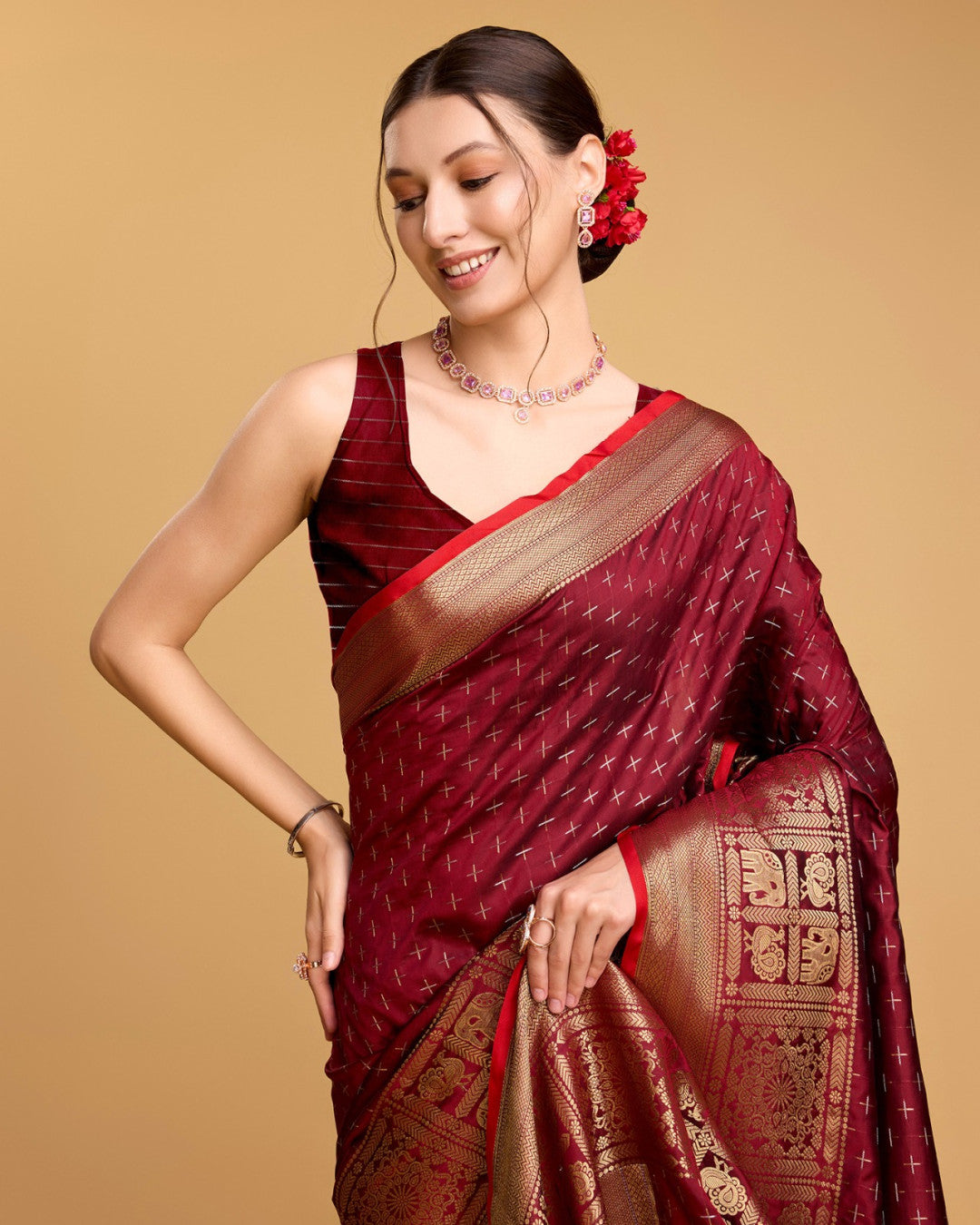 Banarasi Silk Saree With Zari Weaving Work