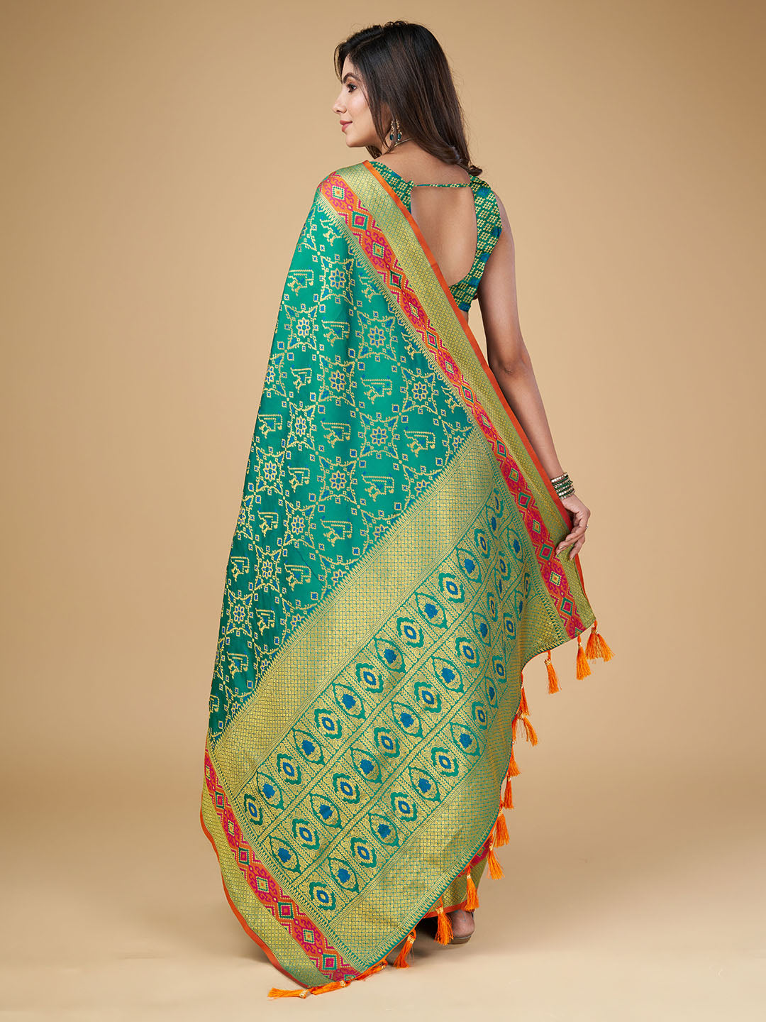 Rama Green Color Patola Silk Saree With Zari Weaving Work