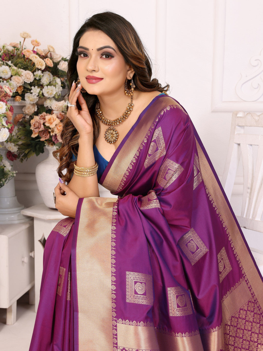 Purple Premium Soft Silk Saree With Zari Weaving Work