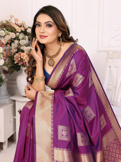 Purple Premium Soft Silk Saree With Zari Weaving Work