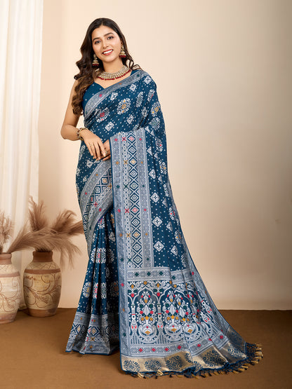 Firoji Traditional Muslin Dola Silk Saree With Meenakari Zari Weaving Work