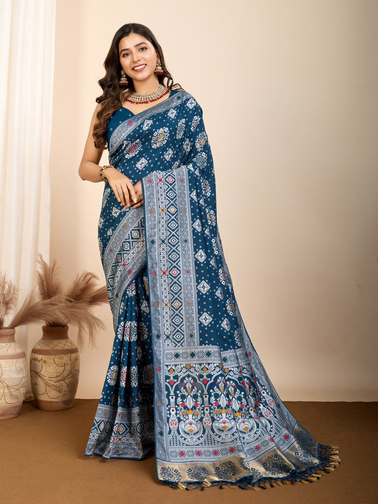 Firoji Traditional Muslin Dola Silk Saree With Meenakari Zari Weaving Work