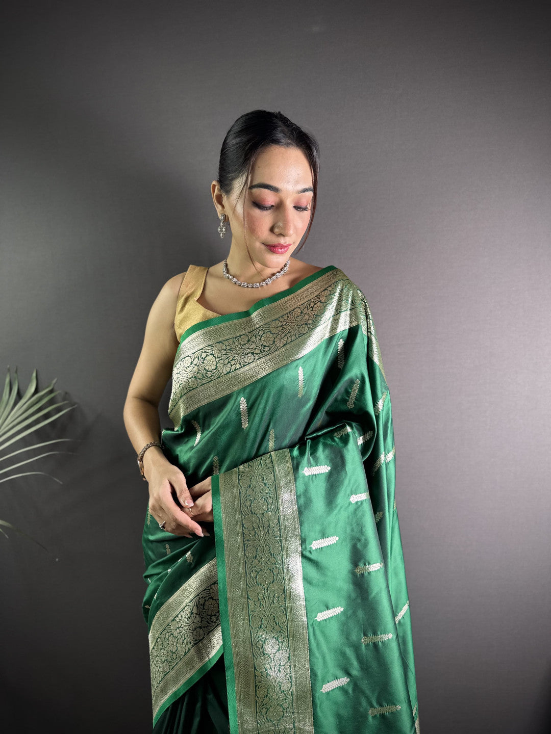 Green Soft Banarasi Silk Saree With Zari Weaving Work