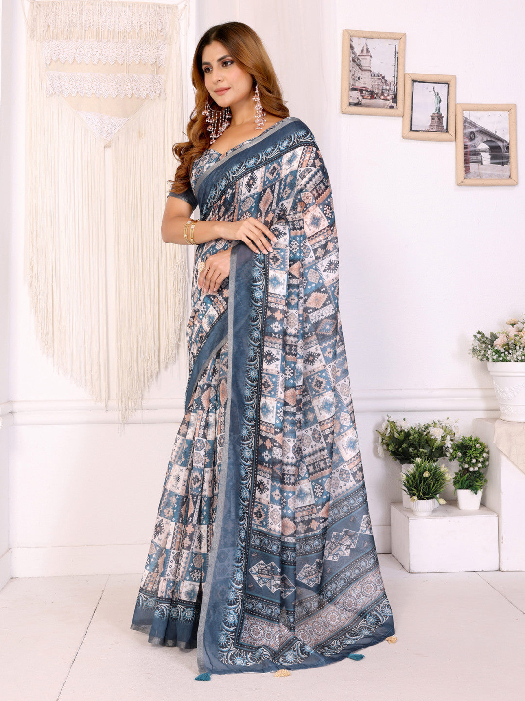 Multi Colour Chanderi Cotton Saree With Digital Printed Work