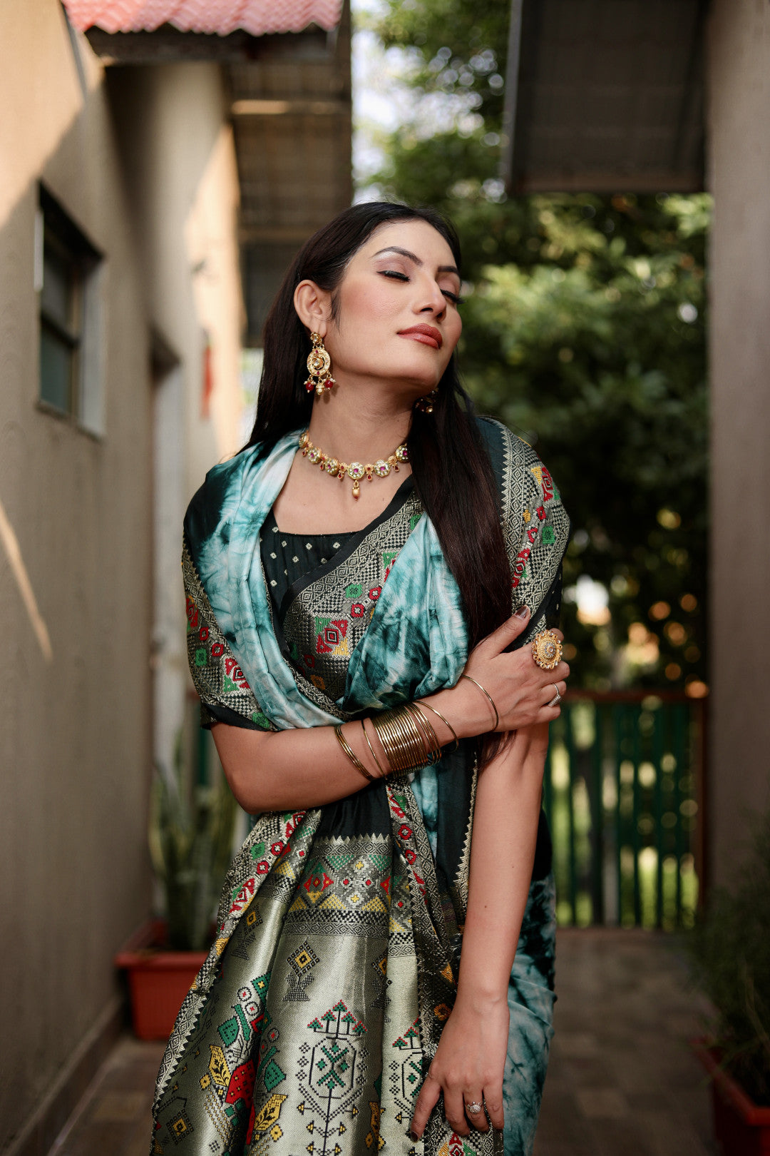 Green Color Dola Silk Saree With Shibori Printed Work