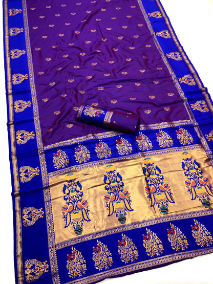 Purple Paithani Silk Saree With Meenakari Zari Weaving Work