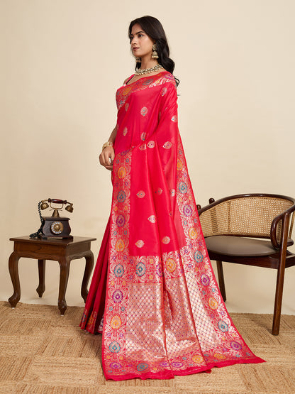 Traditional Red Color Jacquard Silk Saree With Zari Work