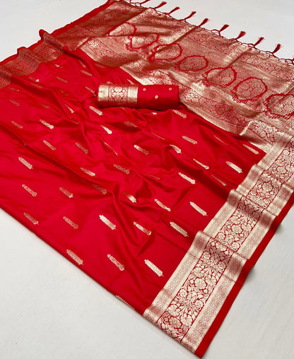Red Soft Banarasi Silk Saree With Zari Weaving Work