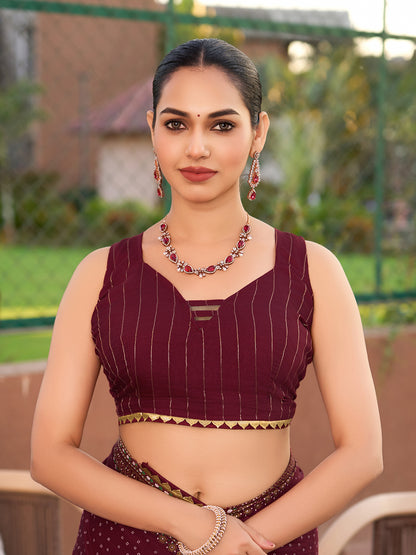 Maroon Stylist Soft Cotton Saree With Unique Table Printed & Lace Border