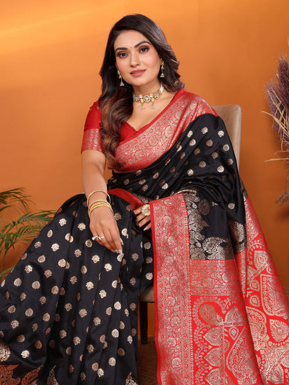 Black Traditional Banarasi Silk Saree With Zari Weaving Work
