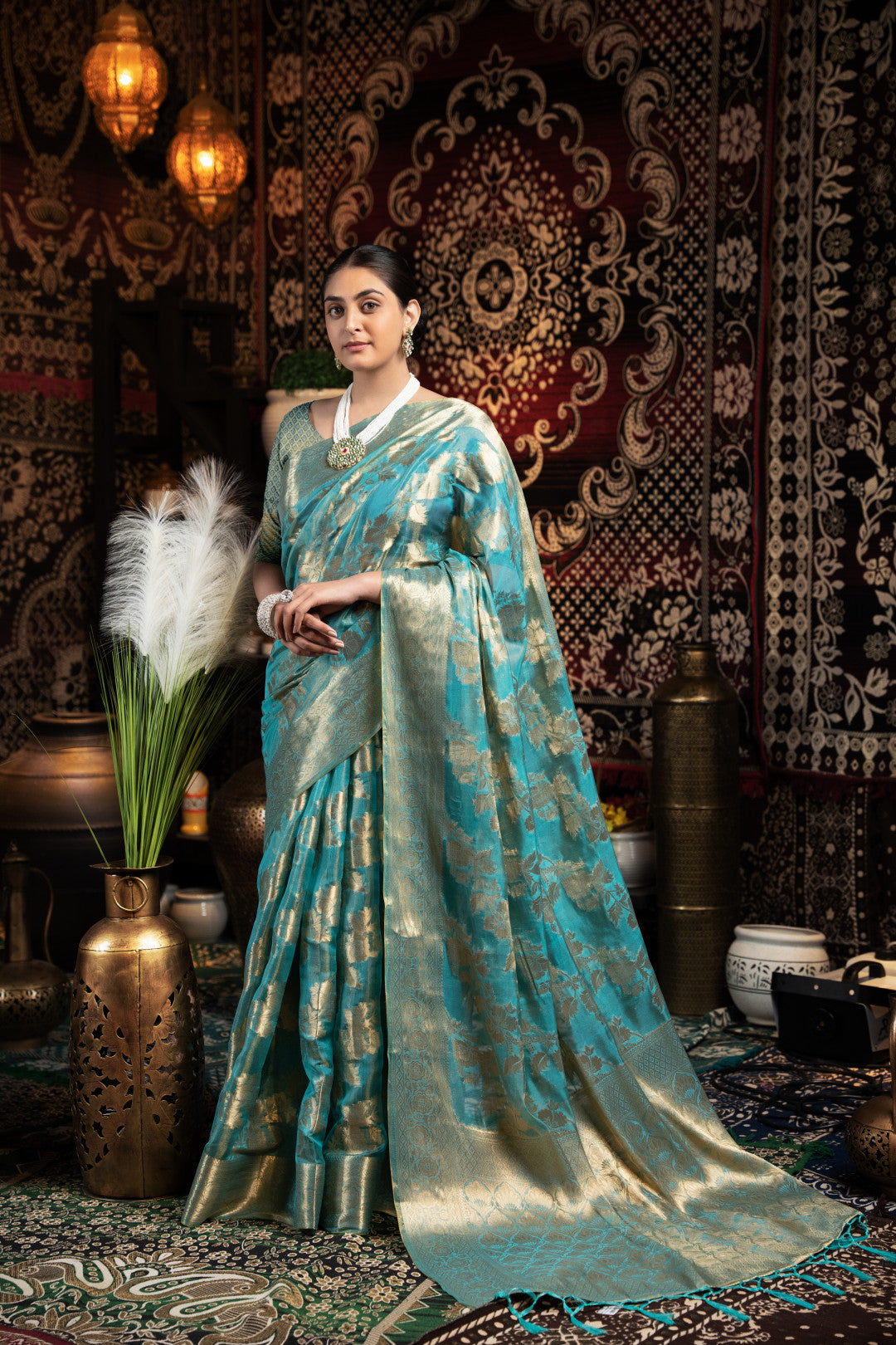 Rama Green Jimmy Choo Saree With Weaving Work