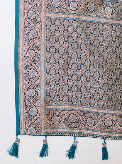 Firoji Soft Satin Silk Saree With Gala Border And Zari Weaving Work