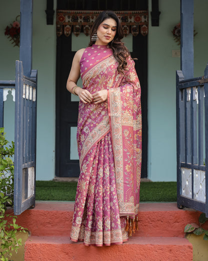 Kalamkari Digital Printed Linen Cotton Saree