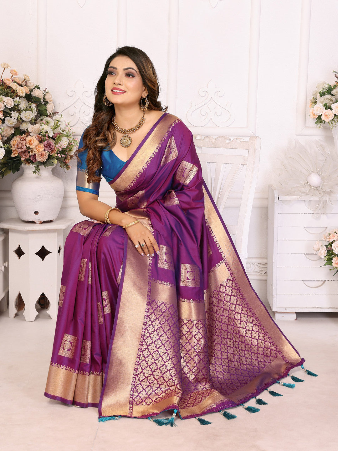 Purple Premium Soft Silk Saree With Zari Weaving Work