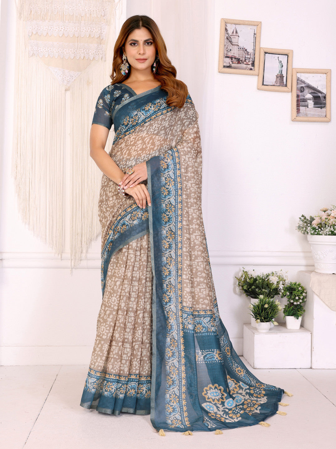Multi Colour Chanderi Cotton Saree With Digital Printed Work