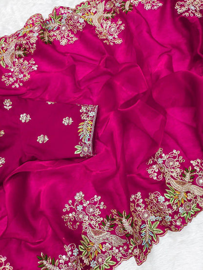 Pink Fancy Jimmy Choo Silk Saree With Sequence And Embroidery Work