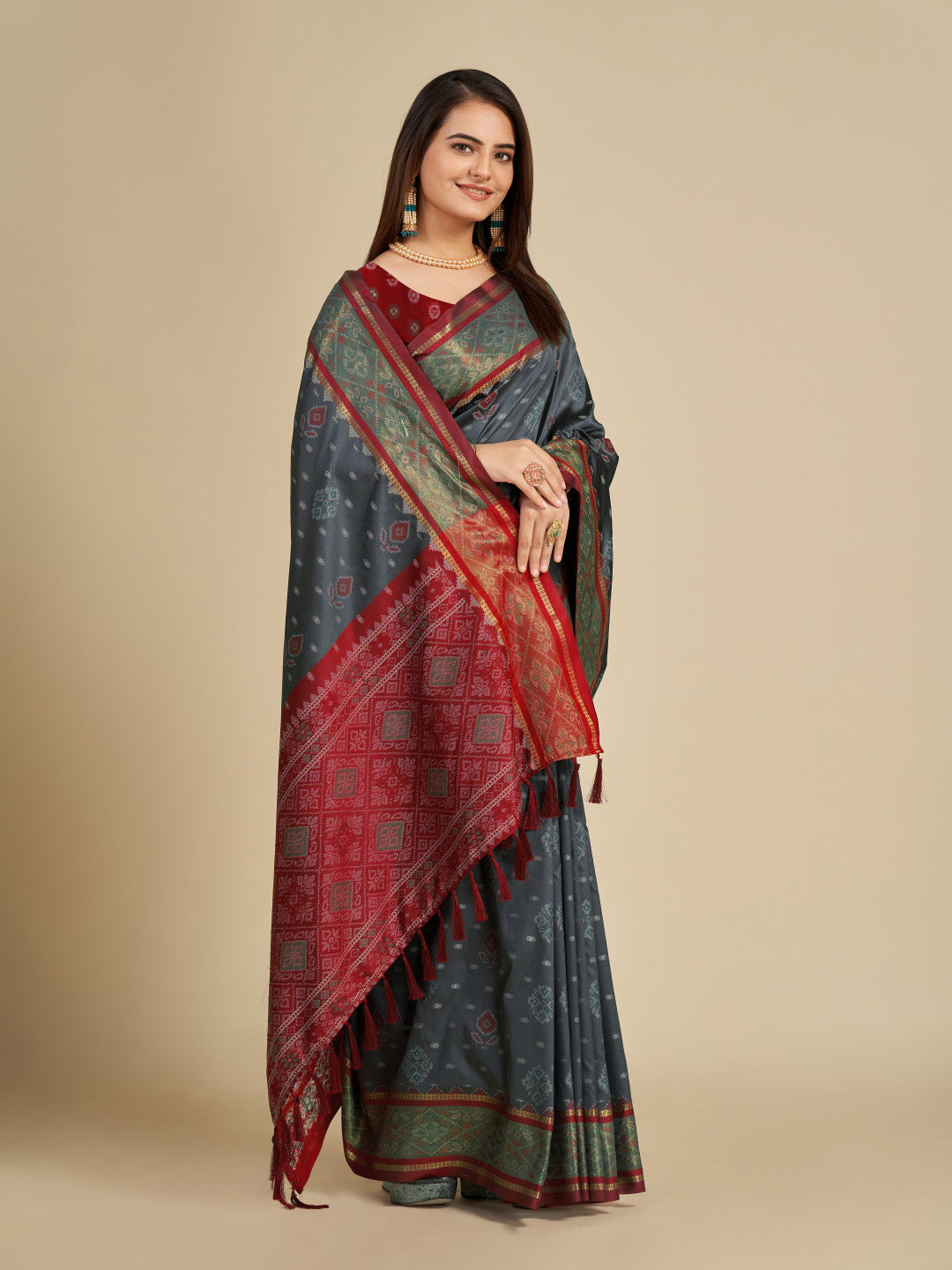 Gray Color Patola Silk Saree With Weaving Work
